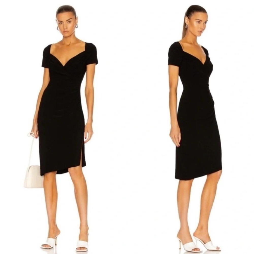 Norma Kamali Sweetheart Side Drape Asymmetric Dress Black